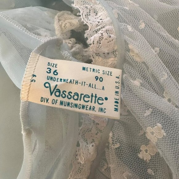 NOS Vintage 60's Vassarette Blue Nylon Chiffon Robe Nightgown Size 36 Full Sweep - Picture 8 of 9